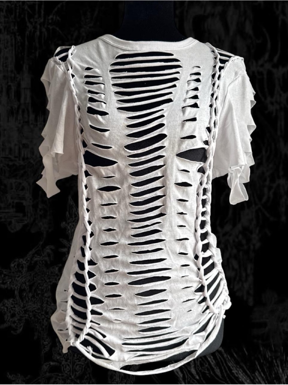White Distressed skeleton Cutout Women's Top